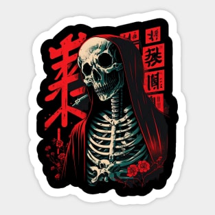 The Grim Robe A Skeleton's Stylish Attire Sticker